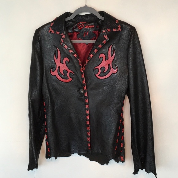 Jackets & Blazers - Leather Jacket with Red Detail